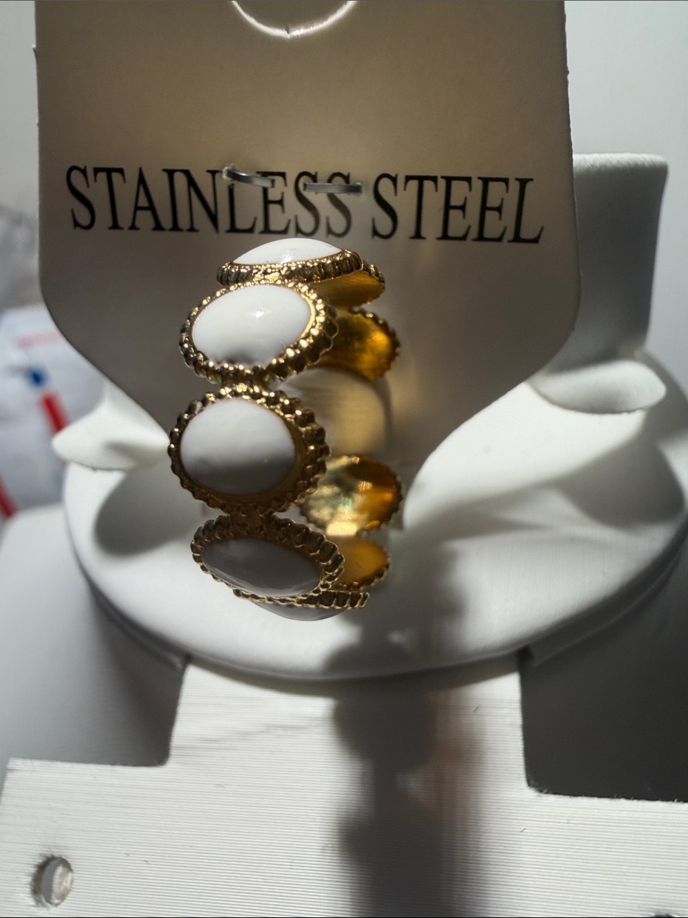 Plunder Gold-Tone Ring with White Cabochons